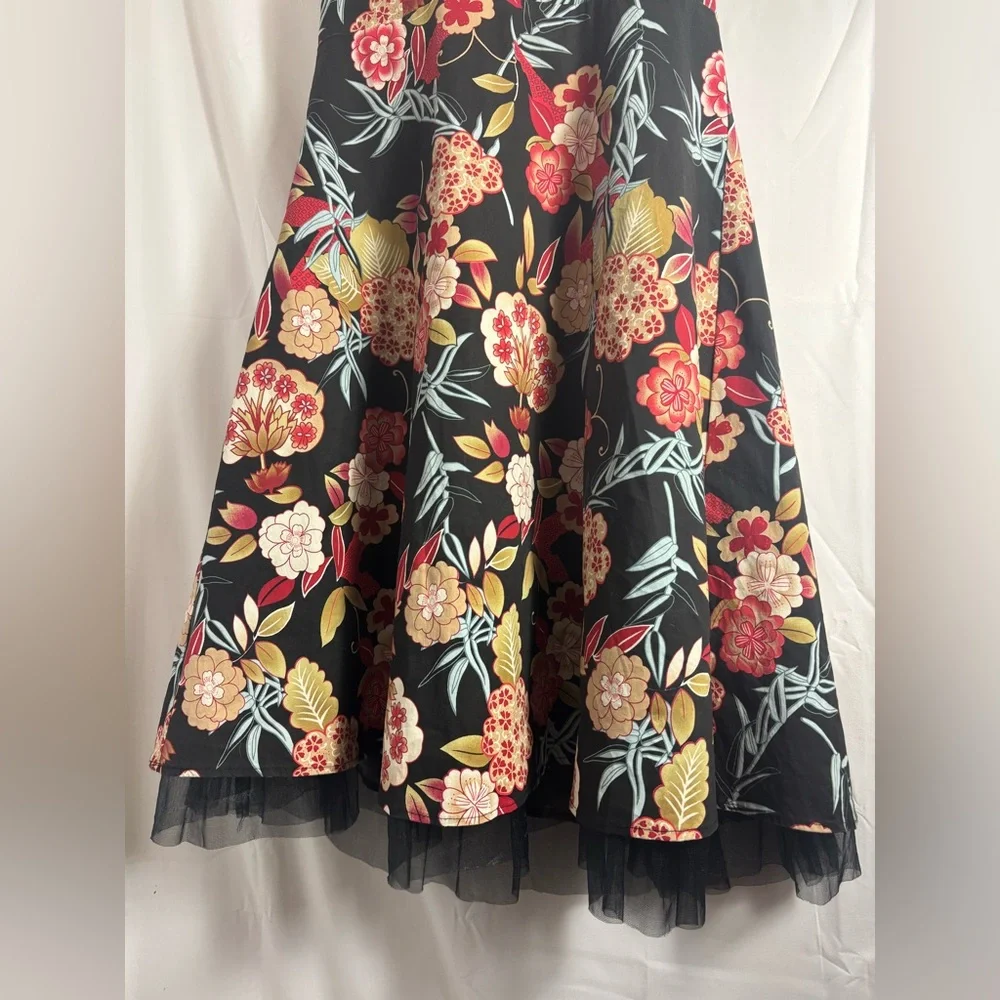 Y2K Black Floral Hawaii Tulle Whimsigoth Fairy Grunge Halter Dress Size M-L - Picture 6 of 16
